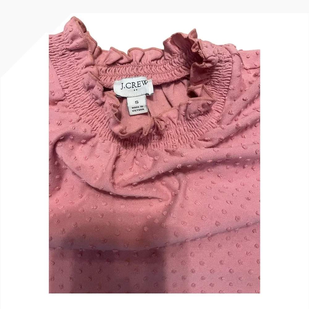 J. Crew Swiss Dot Mock Neck Puff Sleeve‎ Blouse Coral Pink Size S